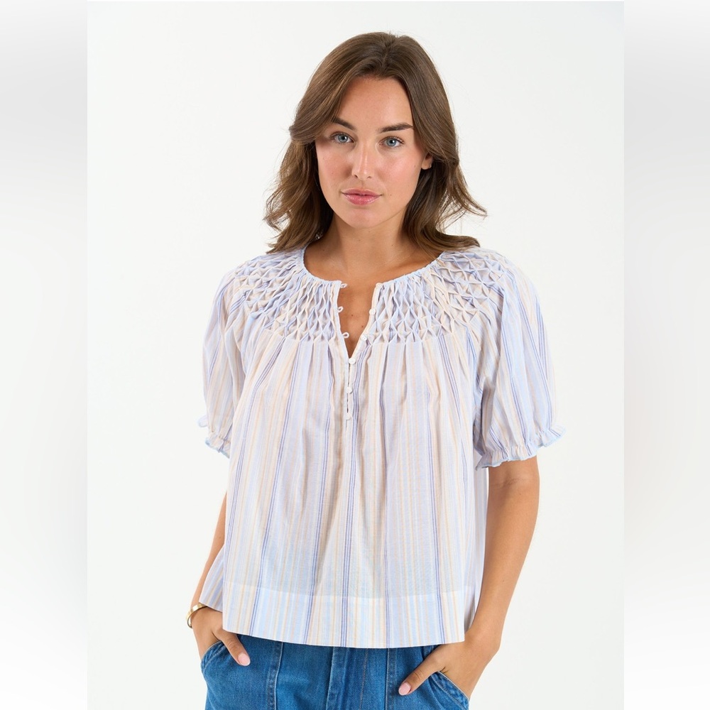 Sundays | Wearesundays Amara Wisteria Stripe Puff Sleeve Cotton Blouse Sz M